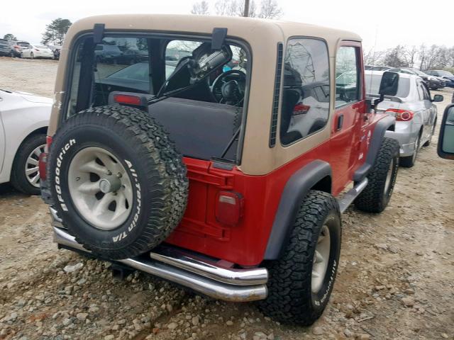 1J4FY19SXWP713205 - 1998 JEEP WRANGLER / RED photo 4