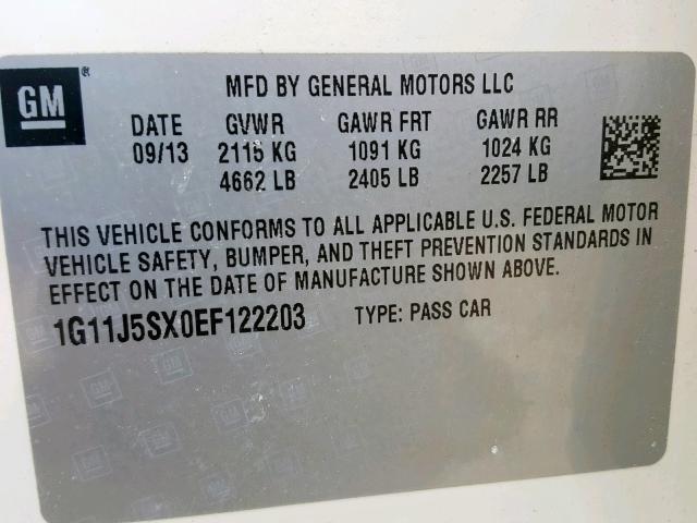 1G11J5SX0EF122203 - 2014 CHEVROLET MALIBU LTZ თეთრი ფოტო 10