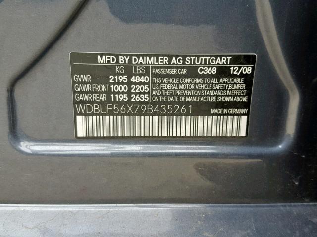 WDBUF56X79B435261 - 2009 MERCEDES-BENZ E 350 GRAY photo 10