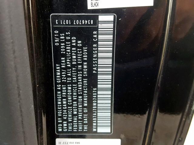 WVWAB7AJ7BW074076 - 2011 VOLKSWAGEN GOLF 黑色 照片 10