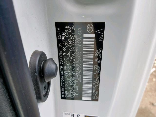 JTKJF5C72GJ022829 - 2016 TOYOTA SCION TC თეთრი ფოტო 10