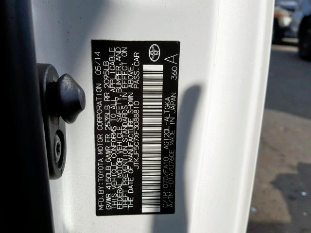 JTKJF5C7XF3088810 - 2015 TOYOTA SCION TC თეთრი ფოტო 10