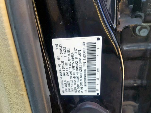 19UUA66216A000992 - 2006 ACURA 3.2TL CHARCOAL photo 10