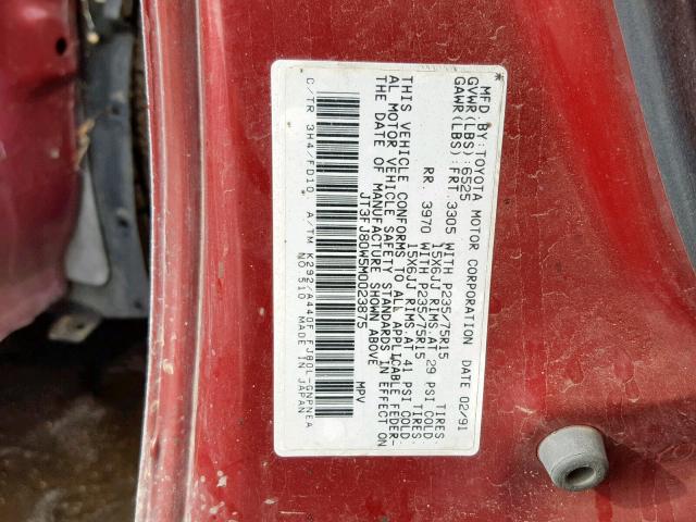 JT3FJ80W5M0023875 - 1991 TOYOTA LAND CRUIS RED photo 10