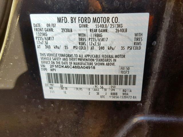 2FMDK46C48BA04918 - 2008 FORD EDGE SE BLUE photo 10