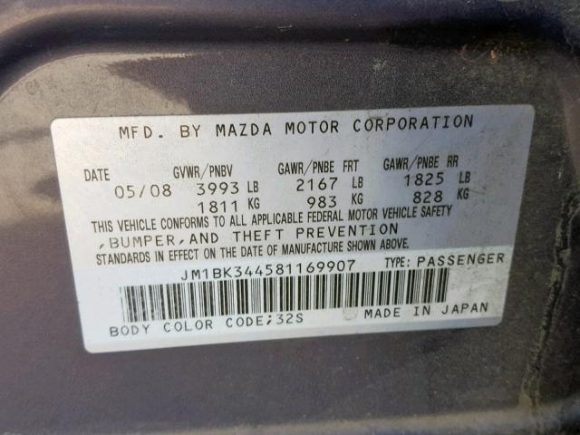 JM1BK344581169907 - 2008 MAZDA 3 HATCHBAC GRAY photo 10