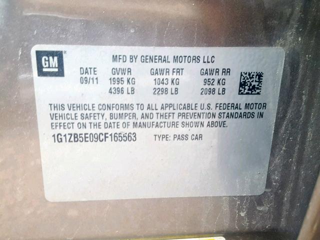 1G1ZB5E09CF165563 - 2012 CHEVROLET MALIBU LS 棕色 照片 10