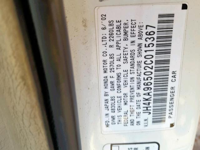 JH4KA96502C015367 - 2002 ACURA 3.5RL WHITE photo 10