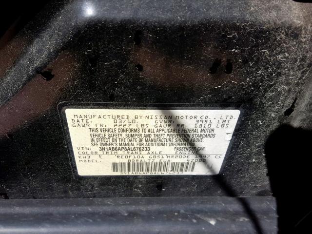 3N1AB6AP8AL676233 - 2010 NISSAN SENTRA 2.0 BLACK photo 10