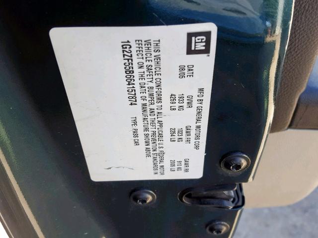 1G2ZF55B664157874 - 2006 PONTIAC G6 SE GREEN photo 10