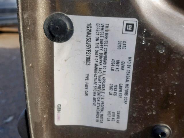 1G2WJ52J6YF270003 - 2000 PONTIAC GRAND PRIX GRAY photo 10