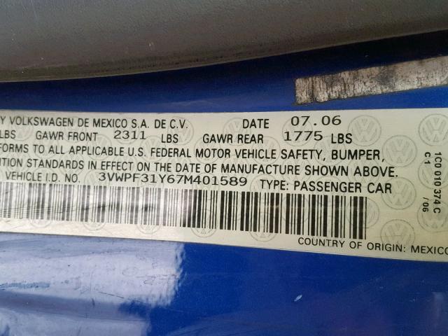 3VWPF31Y67M401589 - 2007 VOLKSWAGEN NEW BEETLE Mavi foto 10
