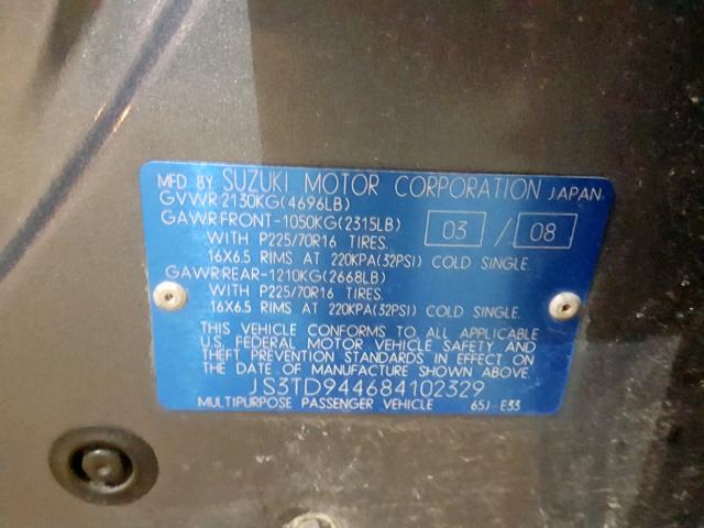 JS3TD944684102329 - 2008 SUZUKI GRAND VITA BLUE photo 10