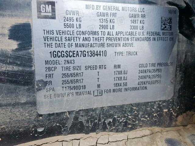 1GCGSCEA7G1384410 - 2016 CHEVROLET COLORADO L GRAY photo 10
