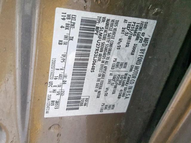 5LMFU27R53LJ06485 - 2003 LINCOLN NAVIGATOR GRAY photo 10