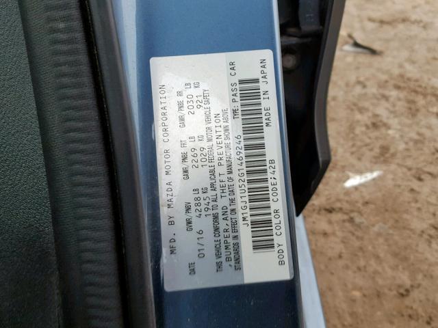 JM1GJ1U52G1469246 - 2016 MAZDA 6 SPORT BLUE photo 10