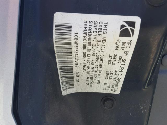1G8AF52F24Z175069 - 2004 SATURN ION LEVEL SILVER photo 10