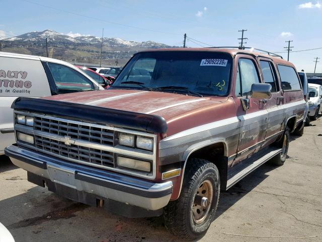 1GNEV16K2KF194530 - 1989 CHEVROLET SUBURBAN V MAROON photo 2