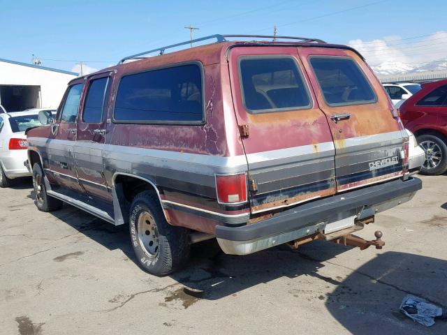 1GNEV16K2KF194530 - 1989 CHEVROLET SUBURBAN V MAROON photo 3