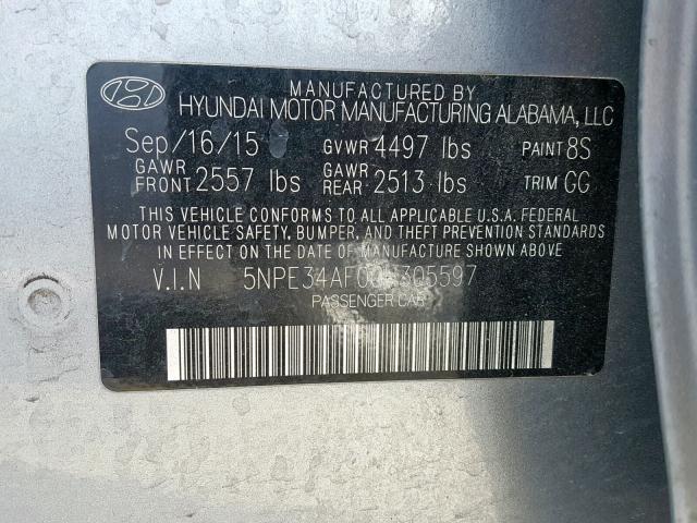 5NPE34AF0GH305597 - 2016 HYUNDAI SONATA SPO SILVER photo 10