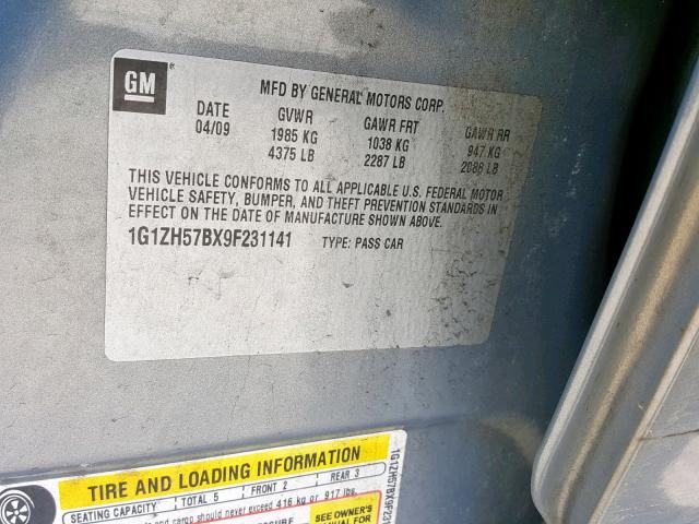 1G1ZH57BX9F231141 - 2009 CHEVROLET MALIBU 1LT 灰色 照片 10