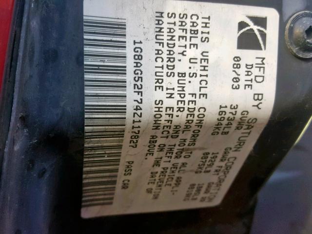 1G8AG52F74Z117827 - 2004 SATURN ION LEVEL BURGUNDY photo 10