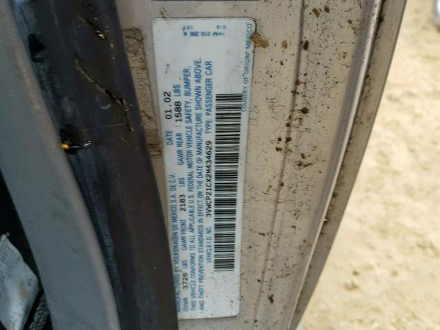 3VWCP21CX2M434629 - 2002 VOLKSWAGEN NEW BEETLE ვერცხლისფერი ფოტო 10