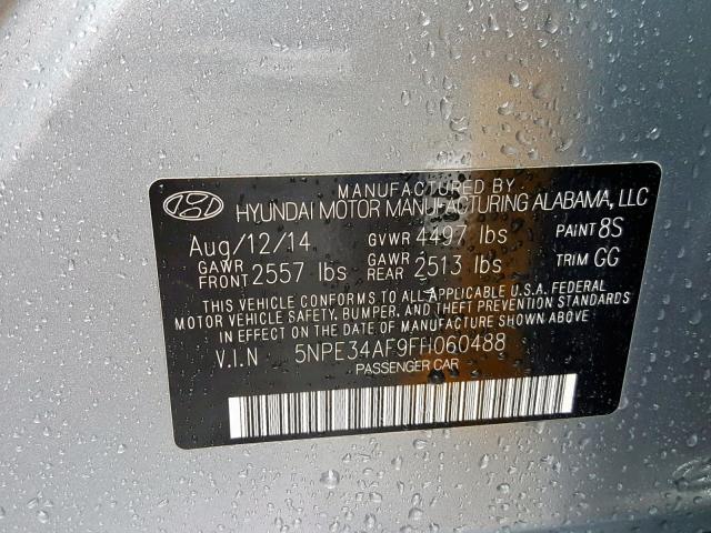 5NPE34AF9FH060488 - 2015 HYUNDAI SONATA SPO GRAY photo 10