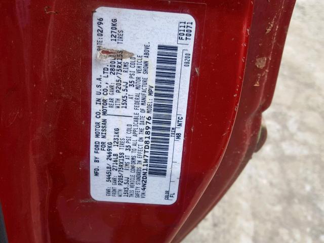 4N2DN11W7TD818976 - 1996 NISSAN QUEST XE RED photo 10