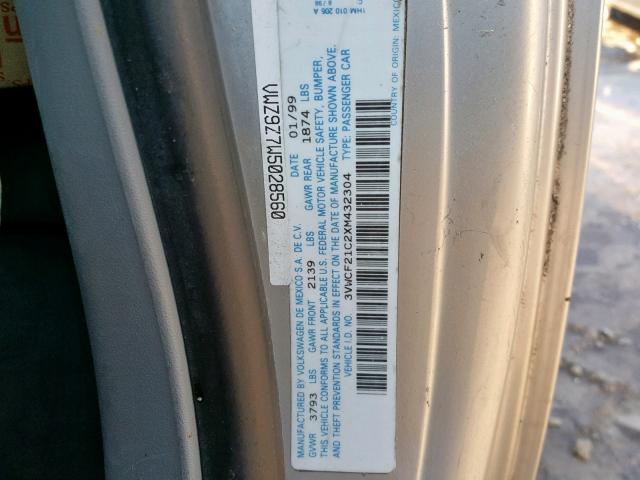 3VWCF21C2XM432304 - 1999 VOLKSWAGEN NEW BEETLE Gümüş foto 10
