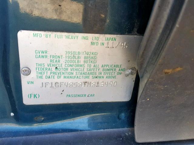 JF1GF4858TH813490 - 1996 SUBARU IMPREZA OU GREEN photo 10