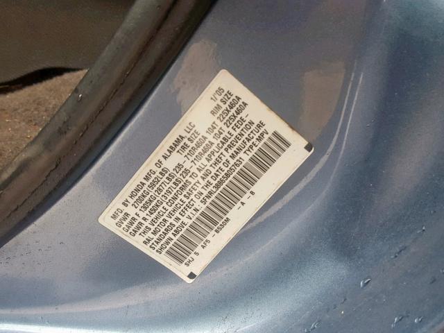 5FNRL38865B057631 - 2005 HONDA ODYSSEY TO BLUE photo 10