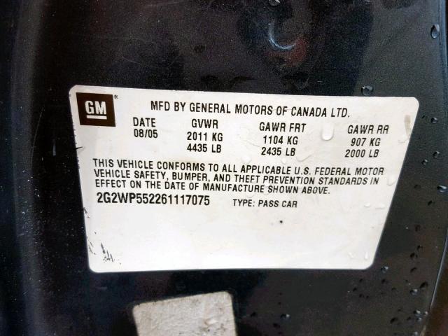 2G2WP552261117075 - 2006 PONTIAC GRAND PRIX BLUE photo 10