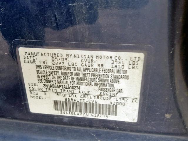 3N1AB6AP7AL618274 - 2010 NISSAN SENTRA 2.0 BLUE photo 10