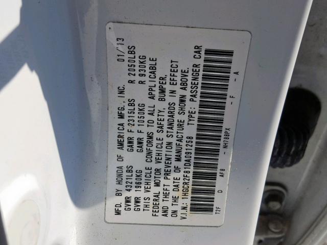 1HGCR2F81DA091258 - 2013 HONDA ACCORD EXL WHITE photo 10