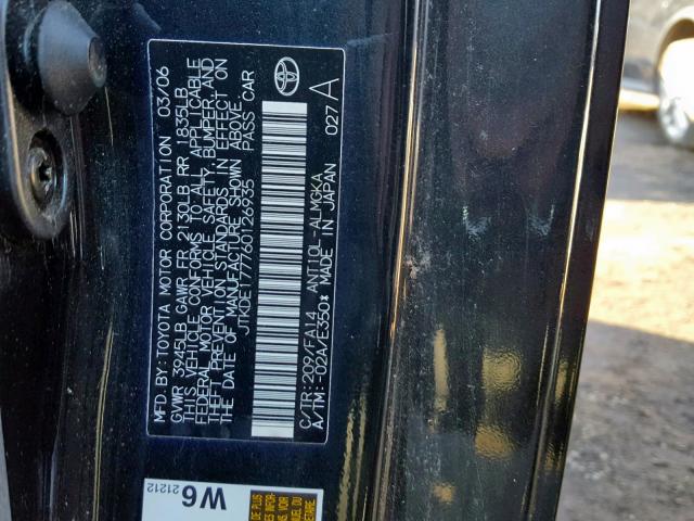 JTKDE177760126935 - 2006 TOYOTA SCION TC BLACK photo 10