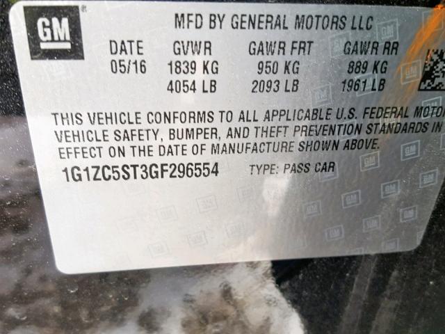 1G1ZC5ST3GF296554 - 2016 CHEVROLET MALIBU LS BLACK photo 10