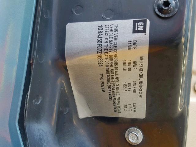 1G8AJ55F07Z168524 - 2007 SATURN ION LEVEL GREEN photo 10