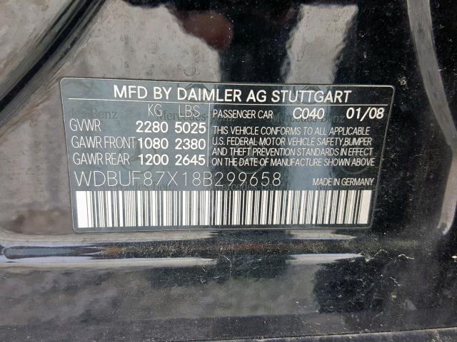 WDBUF87X18B299658 - 2008 MERCEDES-BENZ E 350 4MAT BLACK photo 10