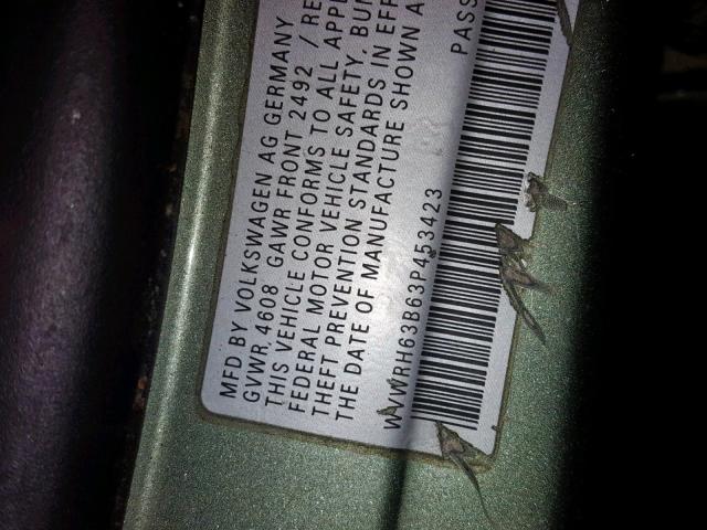 WVWRH63B63P453423 - 2003 VOLKSWAGEN PASSAT GLX 绿色 照片 10