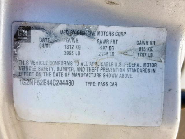 1G2NF52E44C244480 - 2004 PONTIAC GRAND AM S SILVER photo 10