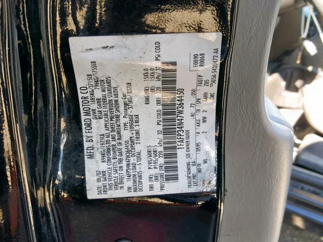 1FAFP34N47W364450 - 2007 FORD FOCUS ZX4 BLACK photo 10