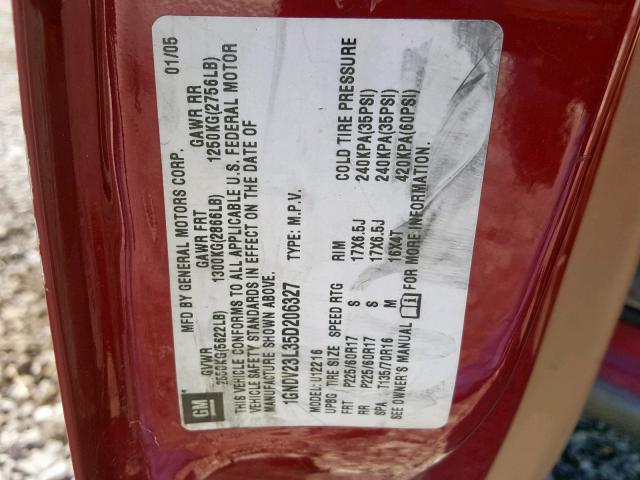 1GNDV23L35D206327 - 2005 CHEVROLET UPLANDER L 勃艮第红 照片 10