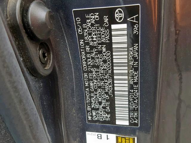 JTKDE3B77A0320330 - 2010 TOYOTA SCION TC გრაფიტი ფოტო 10