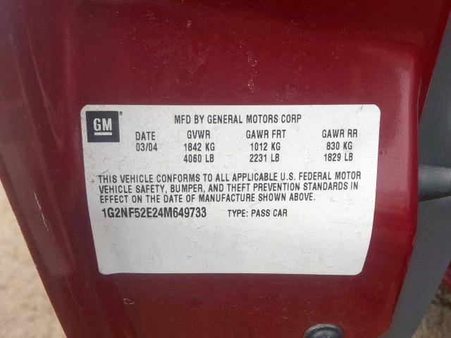 1G2NF52E24M649733 - 2004 PONTIAC GRAND AM S RED photo 10