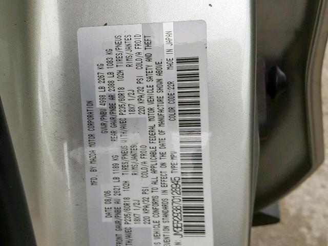 JM3ER293870128945 - 2007 MAZDA CX-7 SILVER photo 10