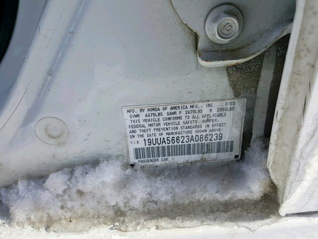 19UUA56623A086239 - 2003 ACURA 3.2TL WHITE photo 10