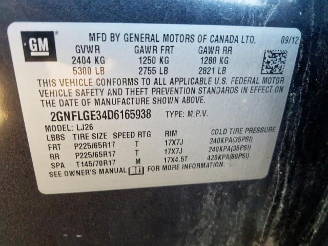 2GNFLGE34D6165938 - 2013 CHEVROLET EQUINOX LTZ  photo 10