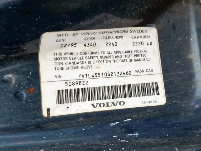 YV1LW5510S2132462 - 1995 VOLVO 850 BASE TEAL photo 10