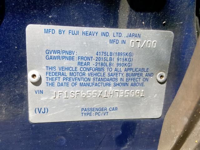 JF1SF655X1H735091 - 2001 SUBARU FORESTER S BLUE photo 10